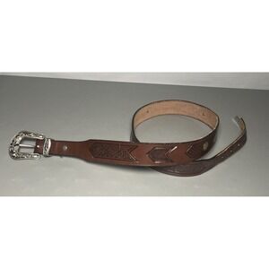 Mens Brown Leather Sentry Western Belt Silver Buckle Size 38